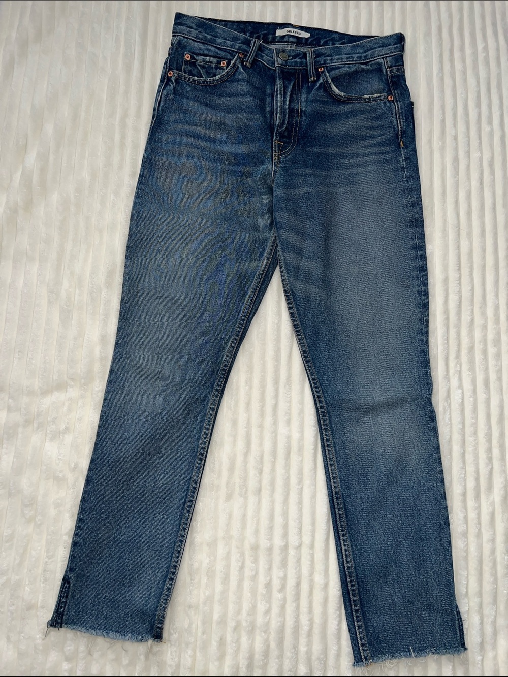 GRLFRND Straight Leg Dark Blue Jeans